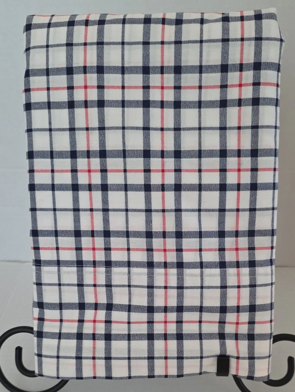 Tommy Hilfiger Navy & Red Checked Classic Plaid Cotton Twin Flat Sheet